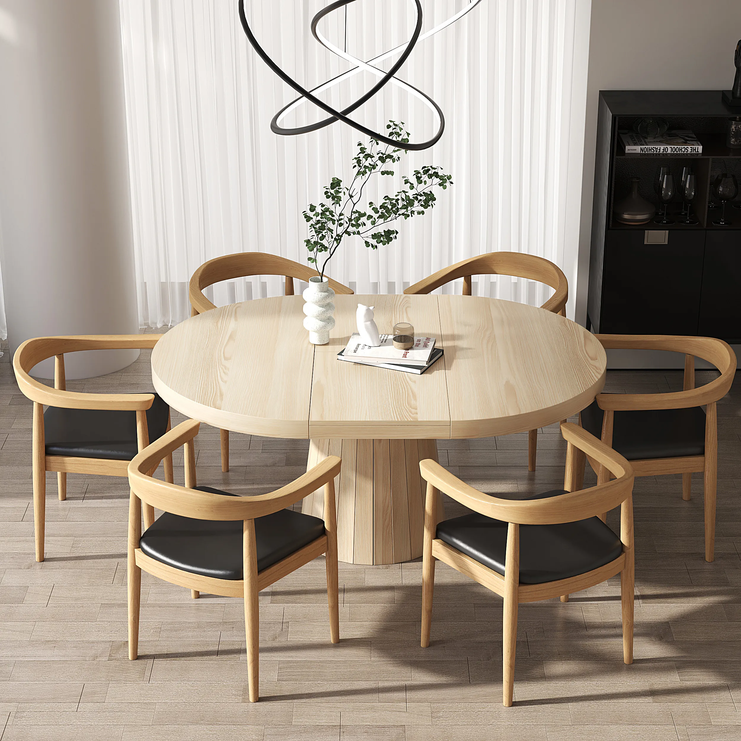 Japandi Round Extendable Dining Table Set