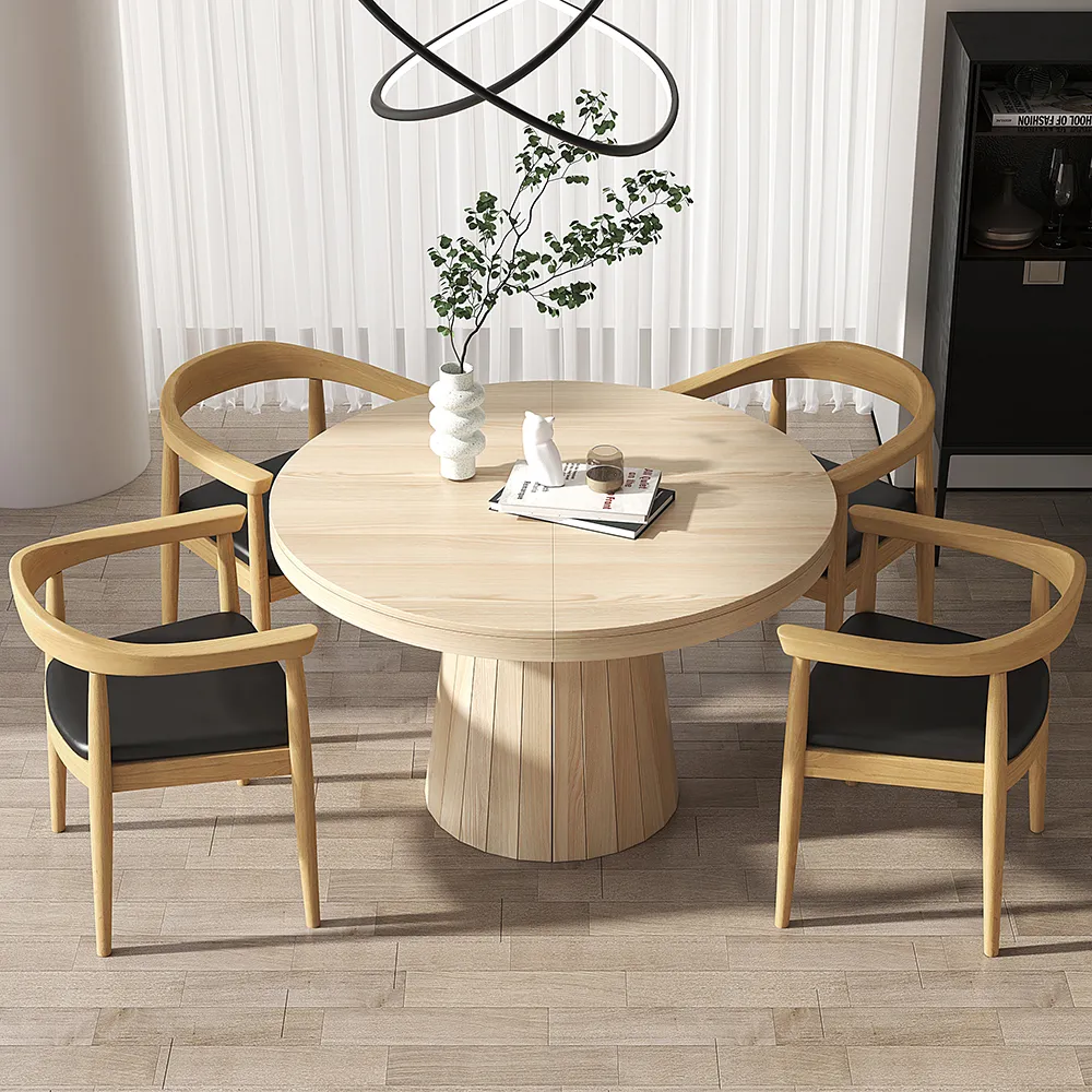 Japandi Round Extendable Dining Table Set