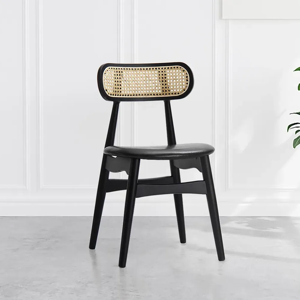 Japandi Set of 4 Dining Chairs - Black, Ash Wood