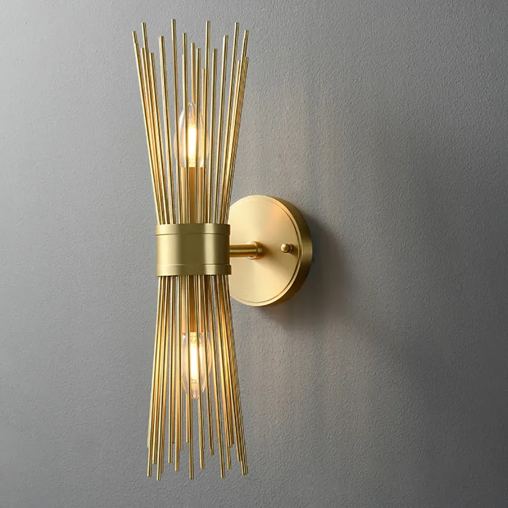 Jella 2-Light Wall Sconce with Wheat-Straw Shade - Brass