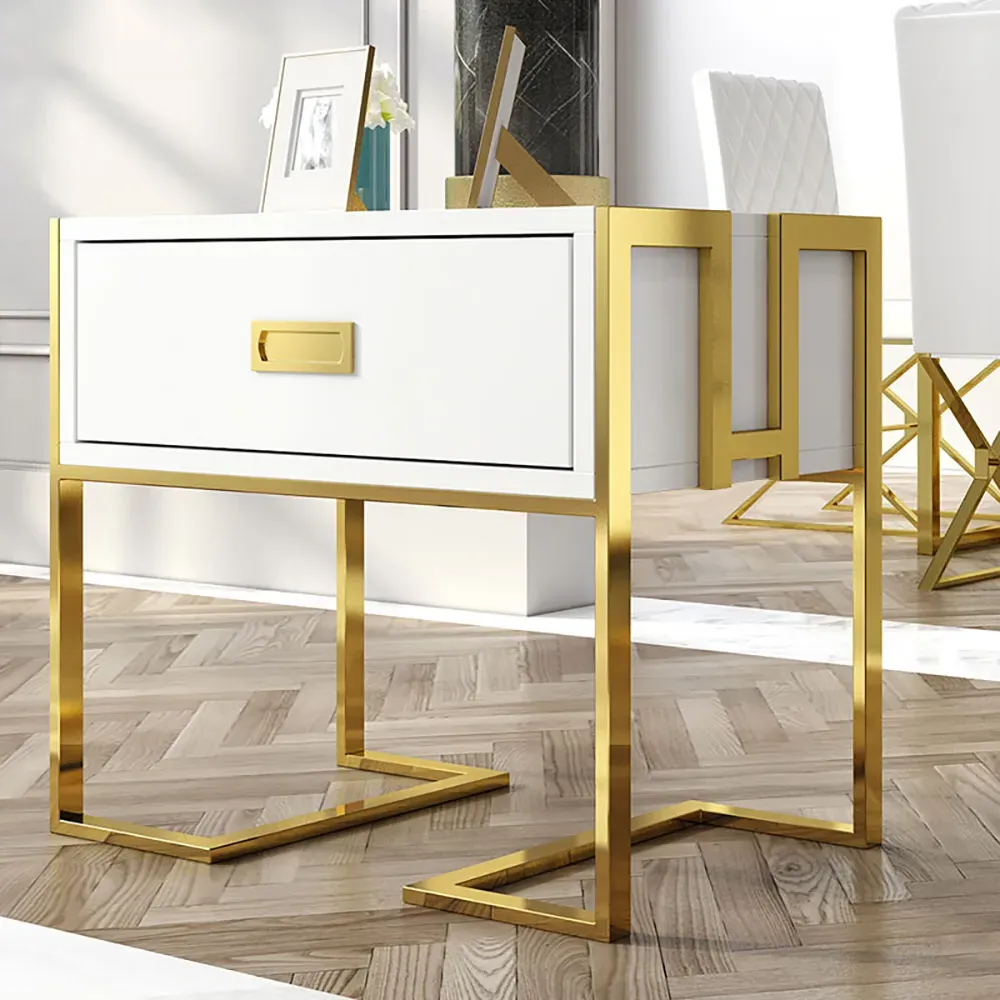 Jocise Side Table with Drawer - White, MDF