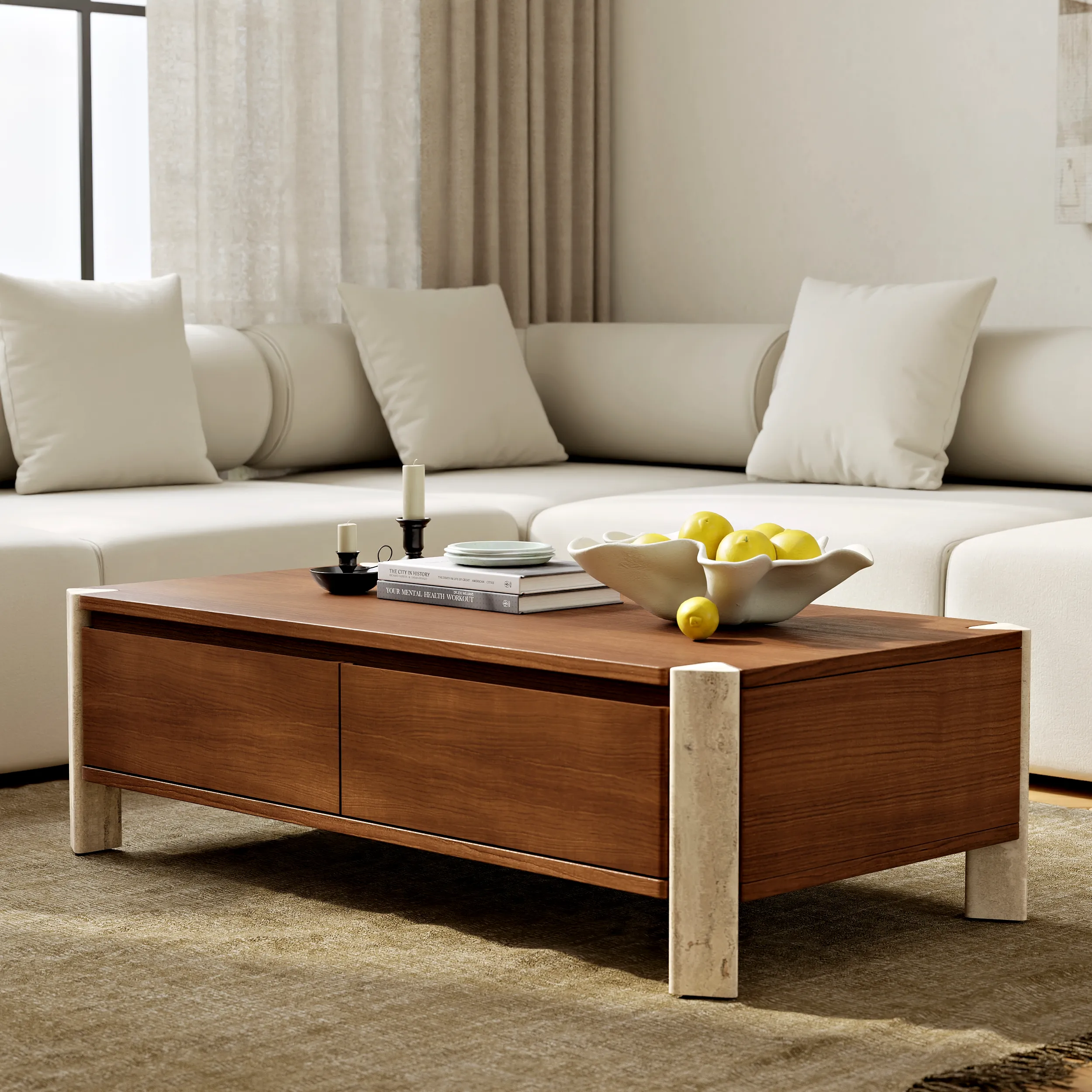 Joren 47" Coffee Table with Storage - Acacia, Concrete
