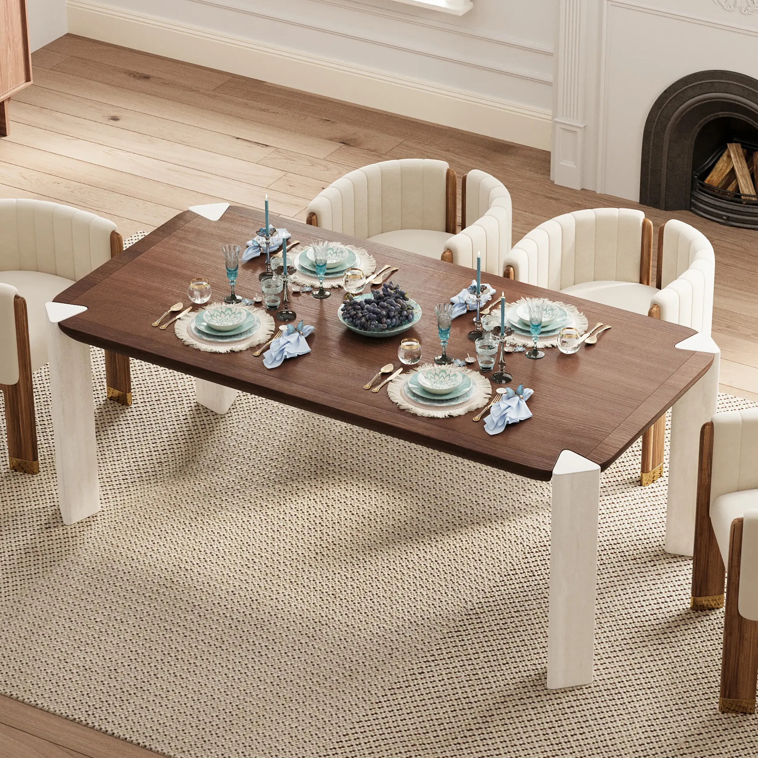 Joren 79" Rectangular Dining Table with Concrete Legs - Acacia