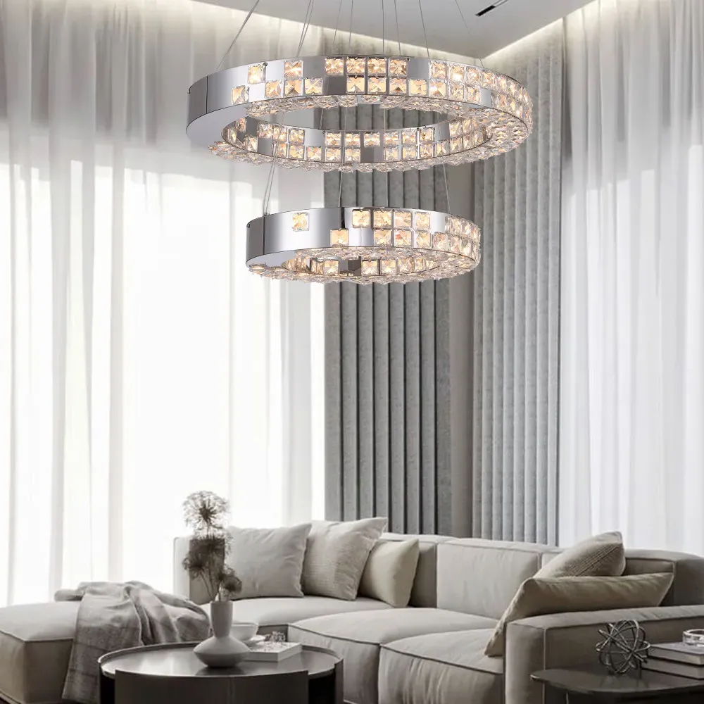 K9 Crystal Double Layer Ring Chandelier - Silver, Stainless Steel image