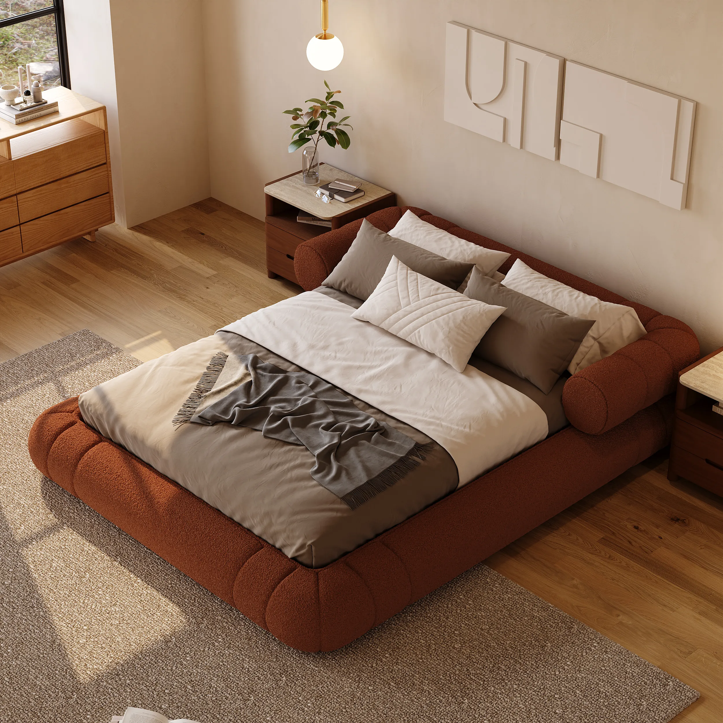 King Size Cloud Floor Bed Frame - Boucle