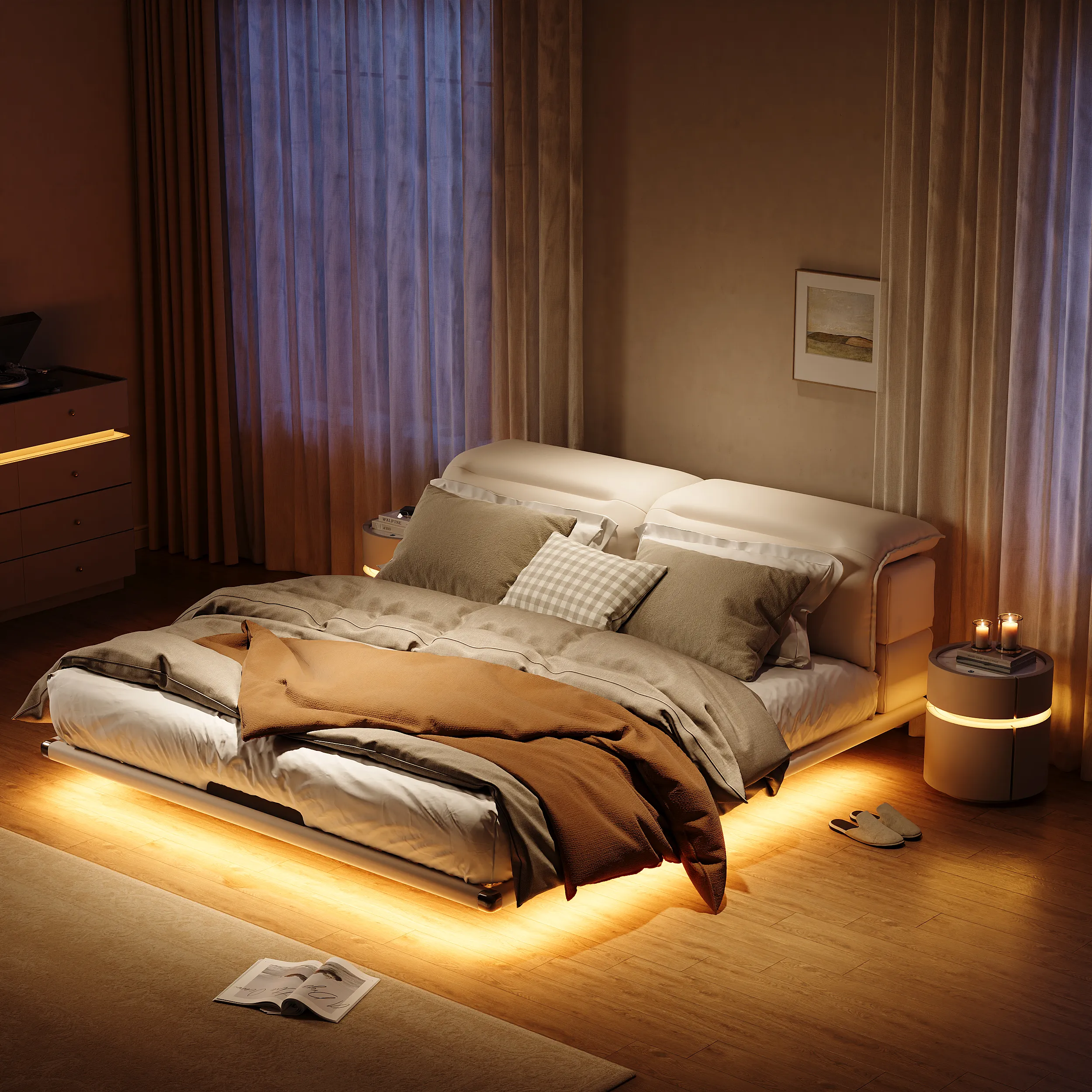 King Size Floating Bedroom Set with Light - Leather image