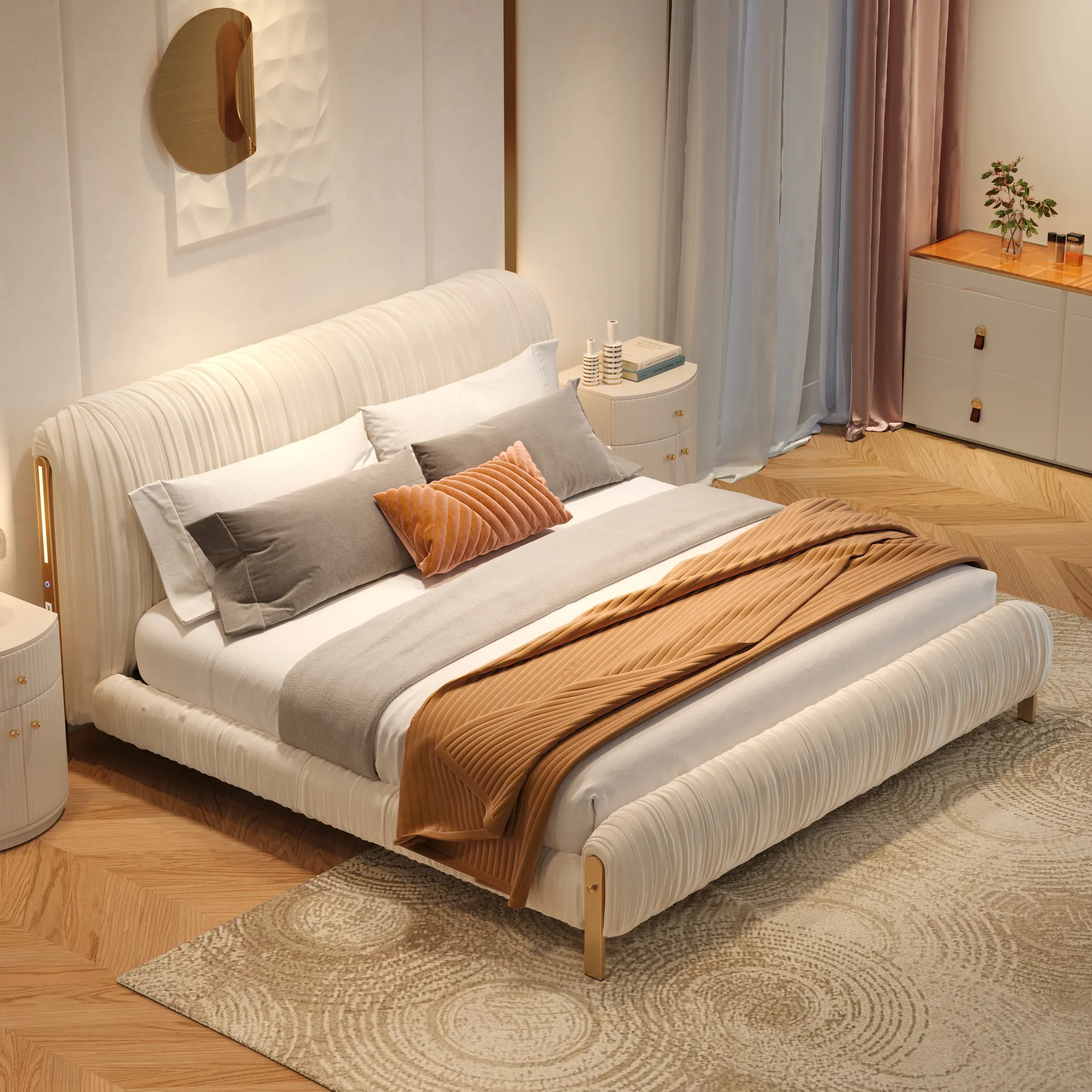 King Size Velvet Bed Frame with LED Lighting & USB Charging image