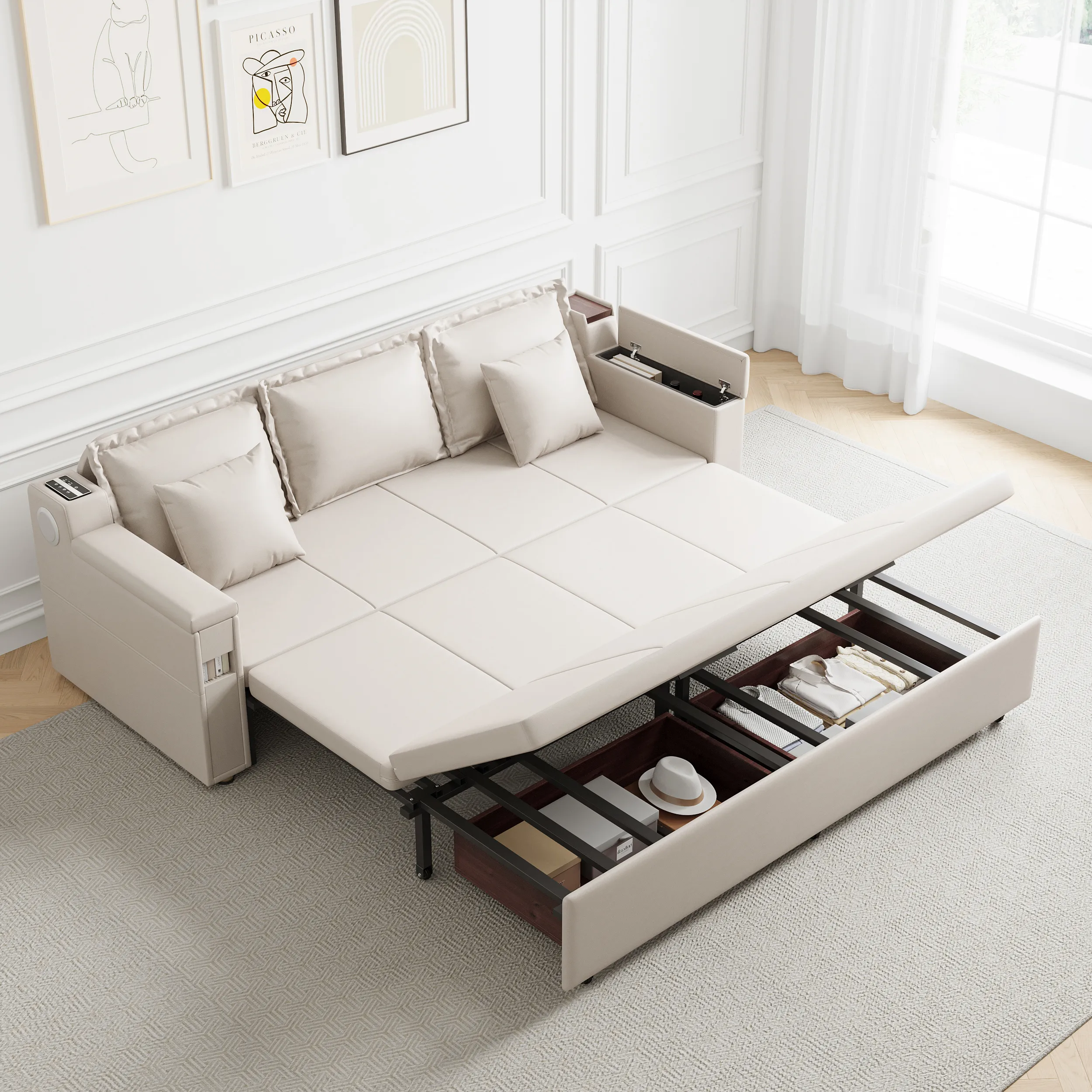 King Sleeper Sofa with Storage - Leath-aire