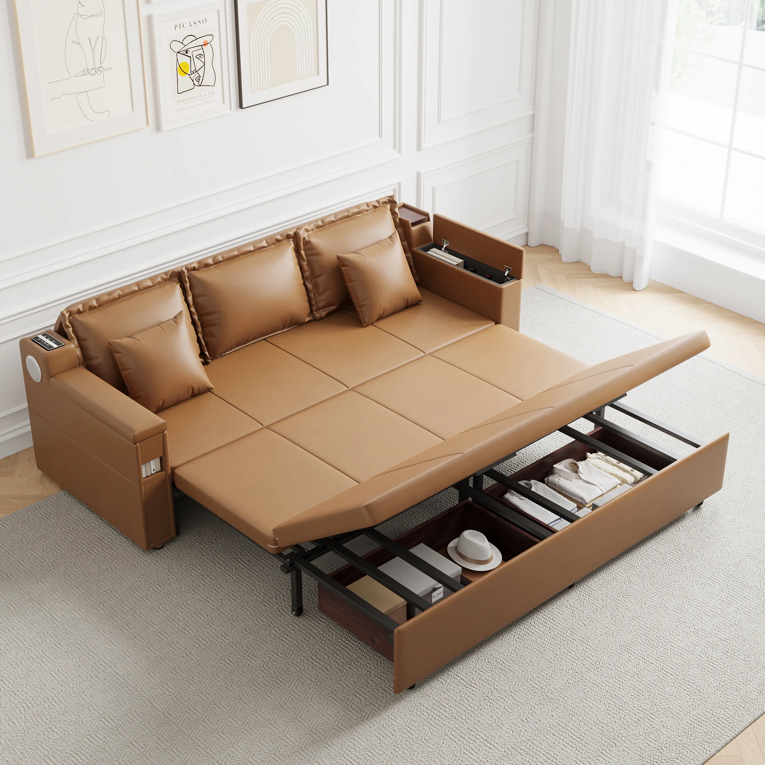 King Sleeper Sofa with Storage - Leather