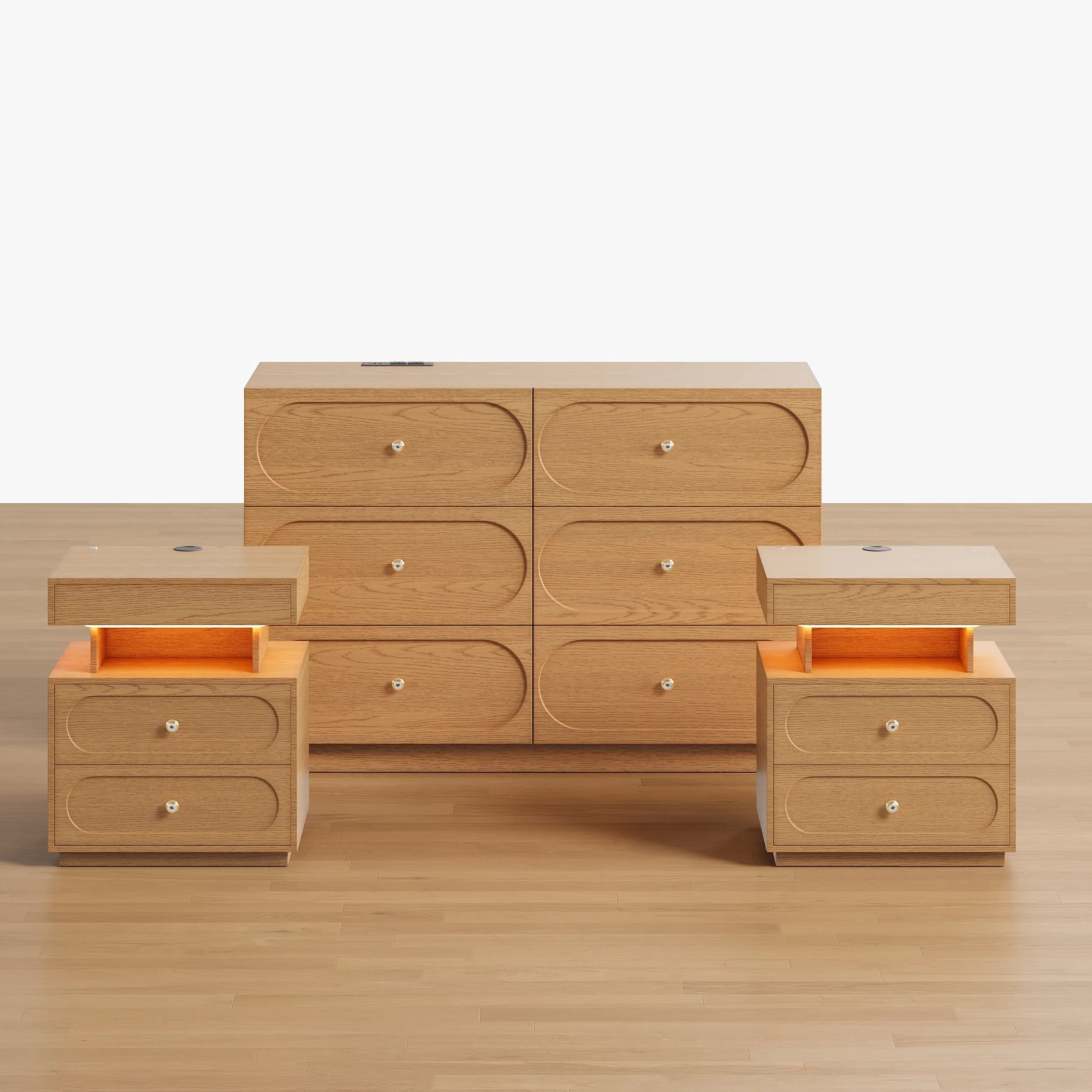 Krila 6-Drawer Dresser & 2 Smart Nightstands Set - Natural