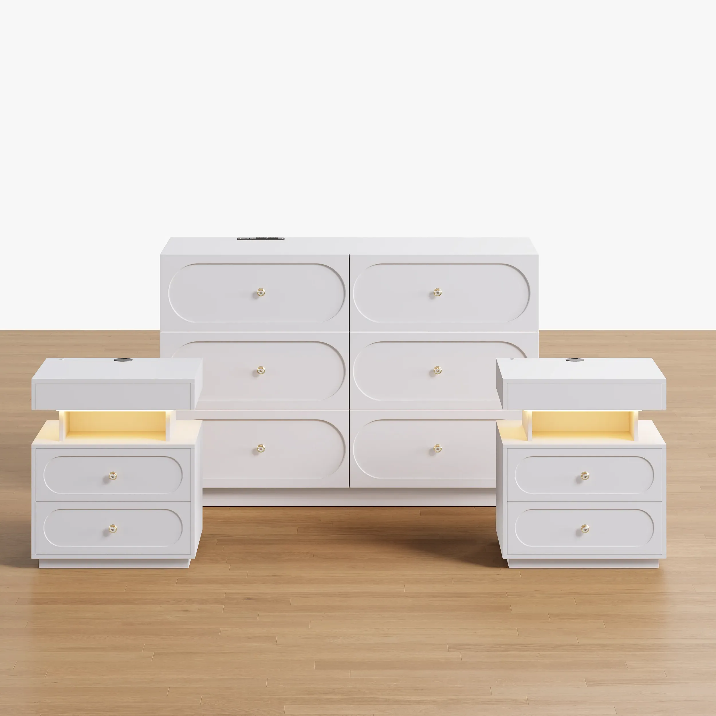 Krila 6-Drawer Dresser & 2 Smart Nightstands Set - White