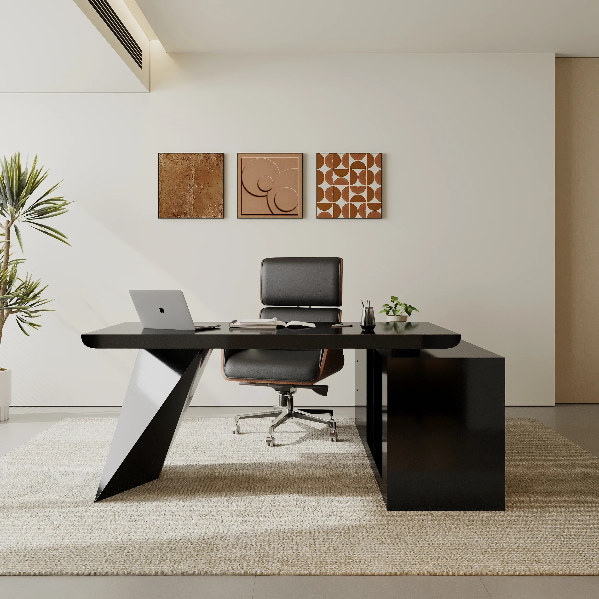 L-Shape Executive Desk with Office Chair Set - Black image