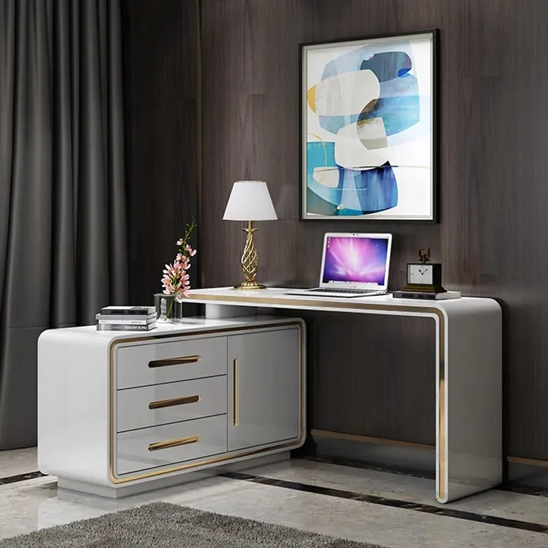 L-Shaped Corner Desk with Cabinet - White image