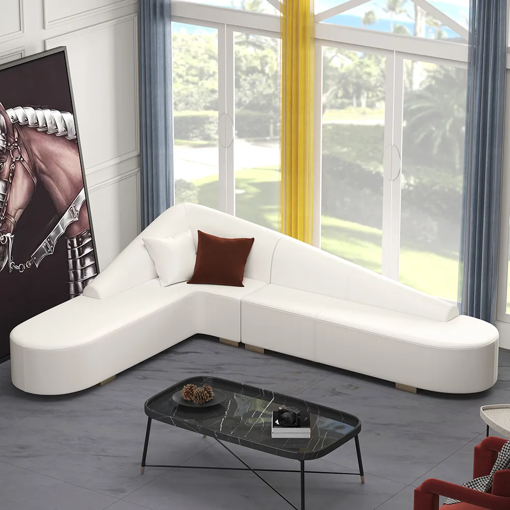 L-Shaped Corner Sectional Sofa - White, Faux Leather image