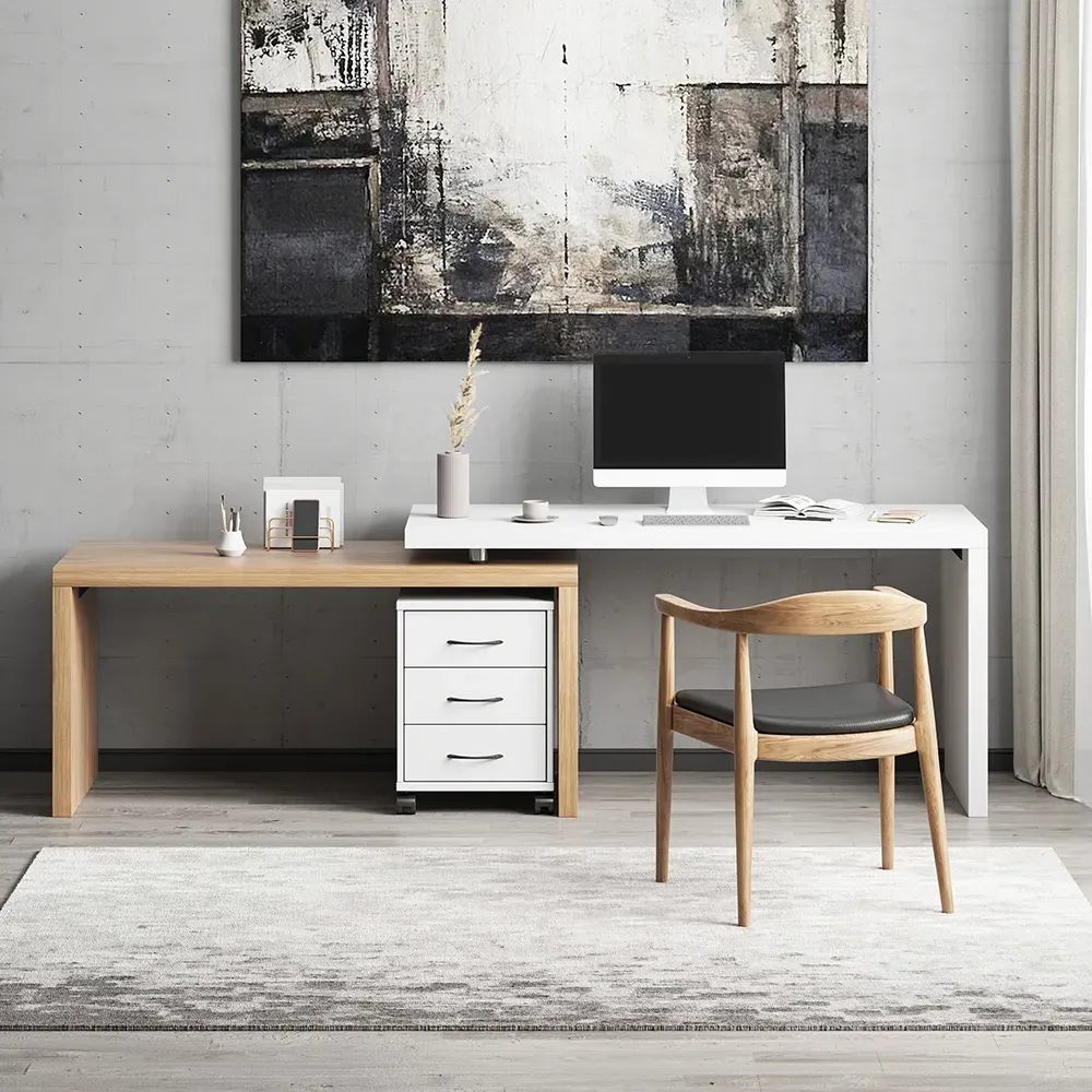 L-Shaped Desk & Swivel Chair Set with File Cabinet - Off White image