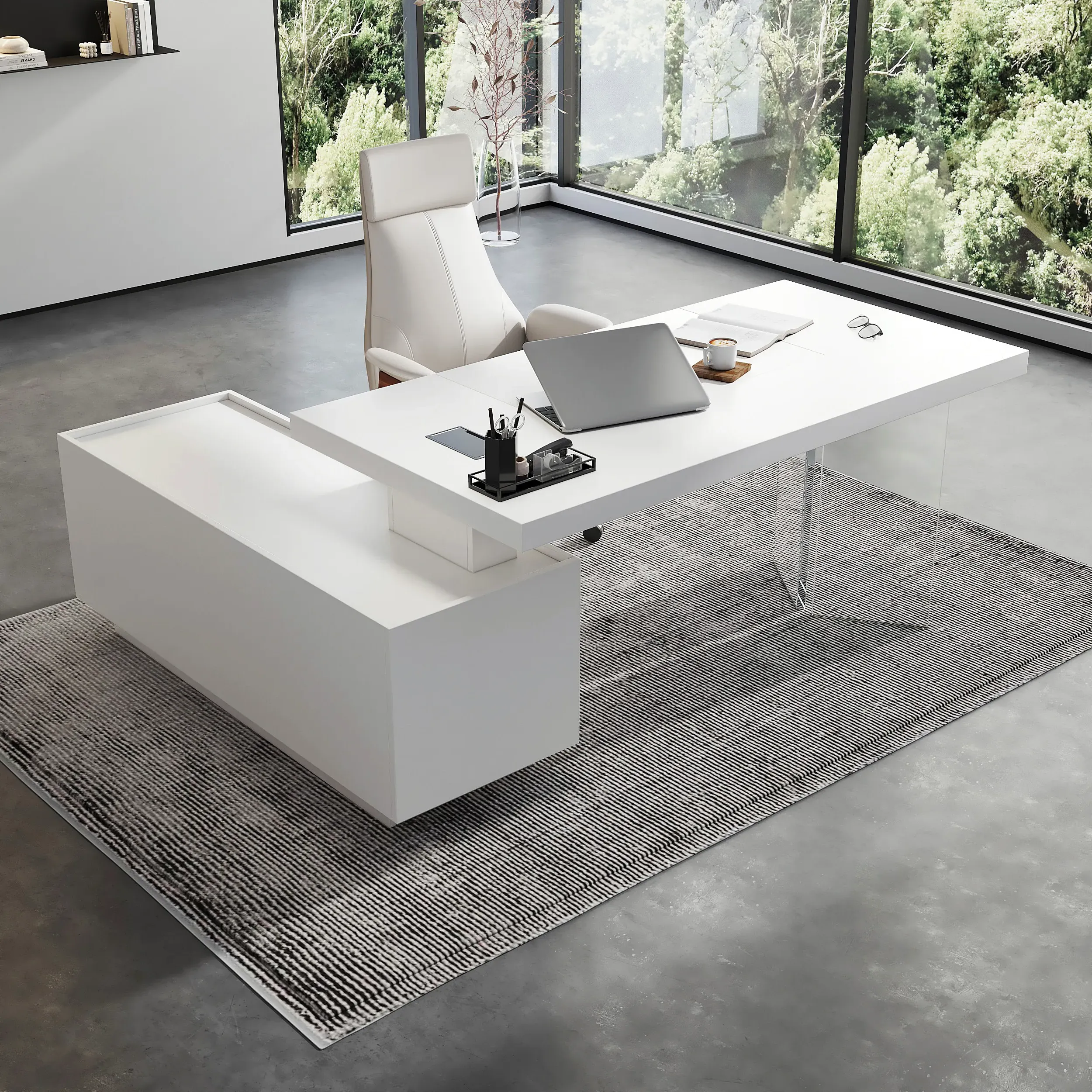 L-Shaped Executive Desk Height Adjustable - Walnut