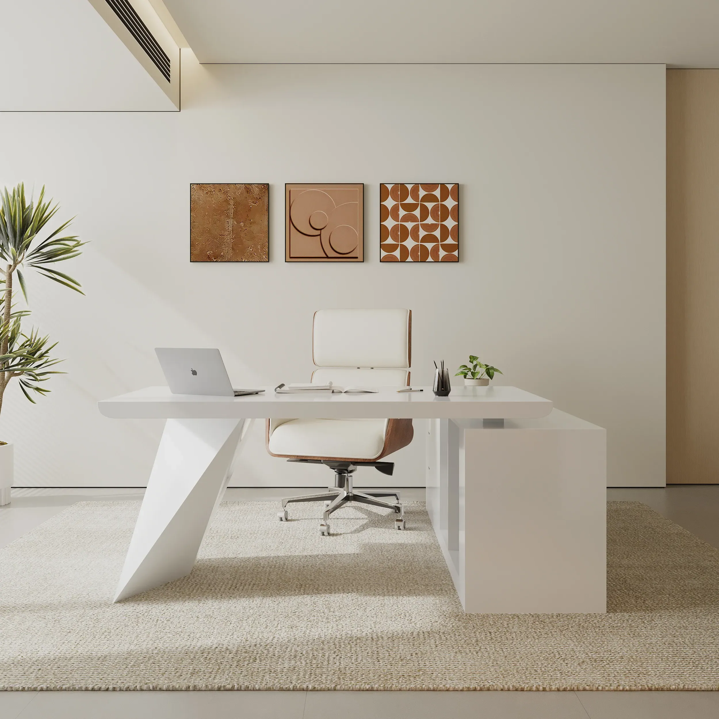 L-Shaped Executive Desk & Office Chair Set - White