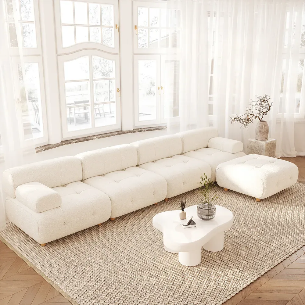 L-Shaped Modular Corner Sectional Sofa - White, Boucle