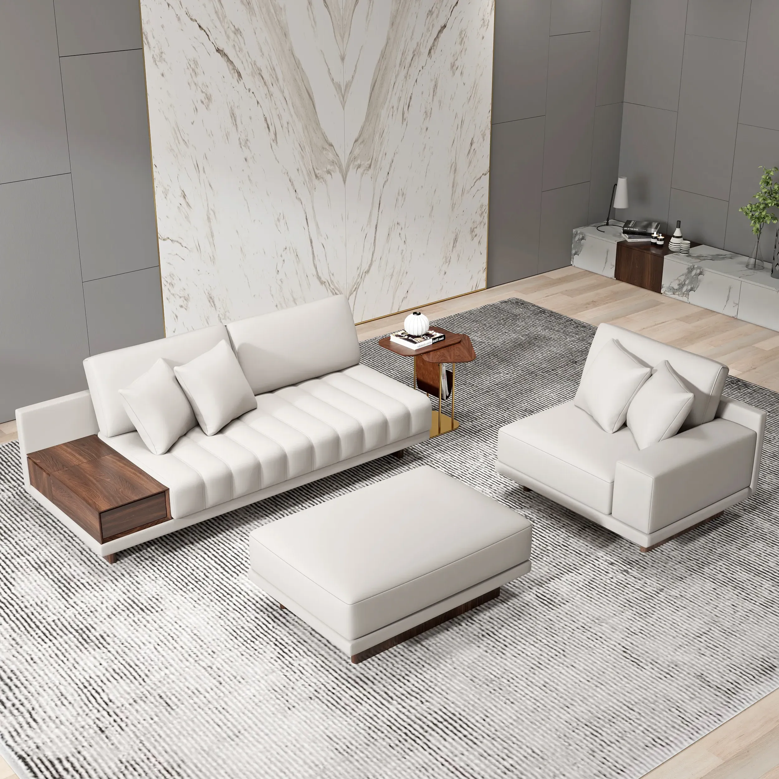 L-Shaped Modular Sectional Sofa with Ottoman - Leather