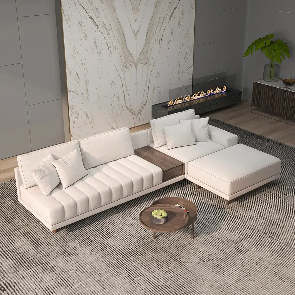 L-Shaped Modular Sectional Sofa with Ottoman - Off-White
