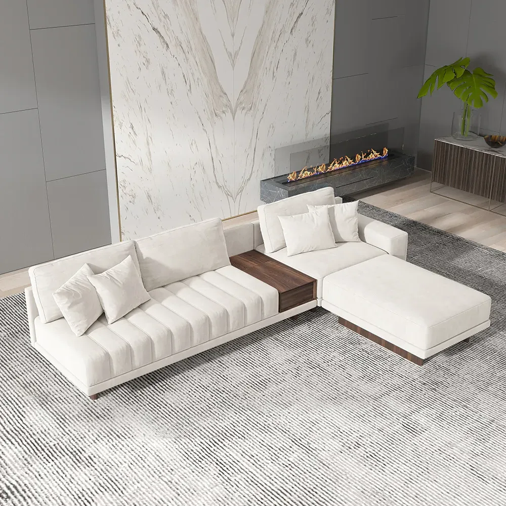 L-Shaped Modular Sectional Sofa with Ottoman - White, Velvet image