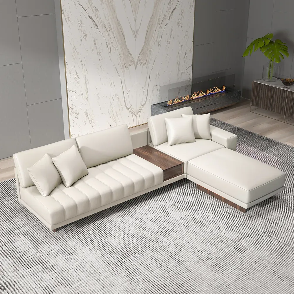 L-Shaped Modular Sectional Sofa with Storage - White, Leather