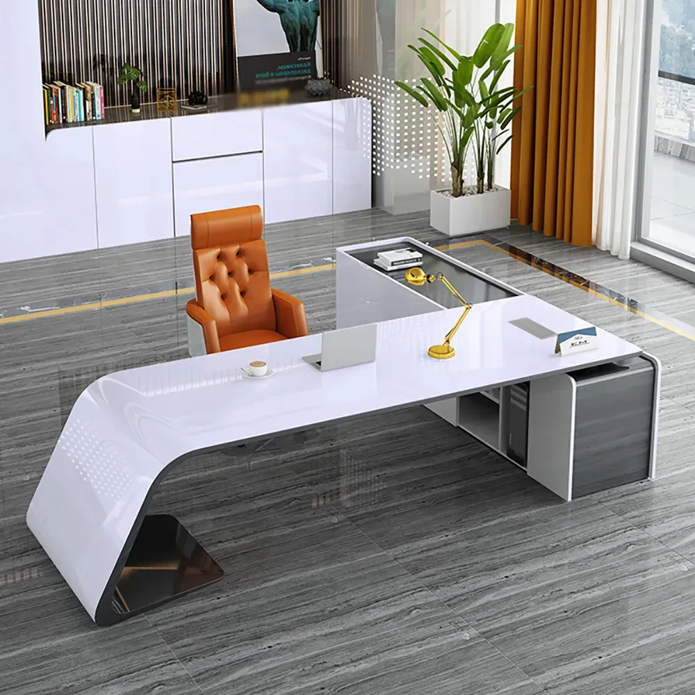 L-Shaped Office Desk with Storage - White image