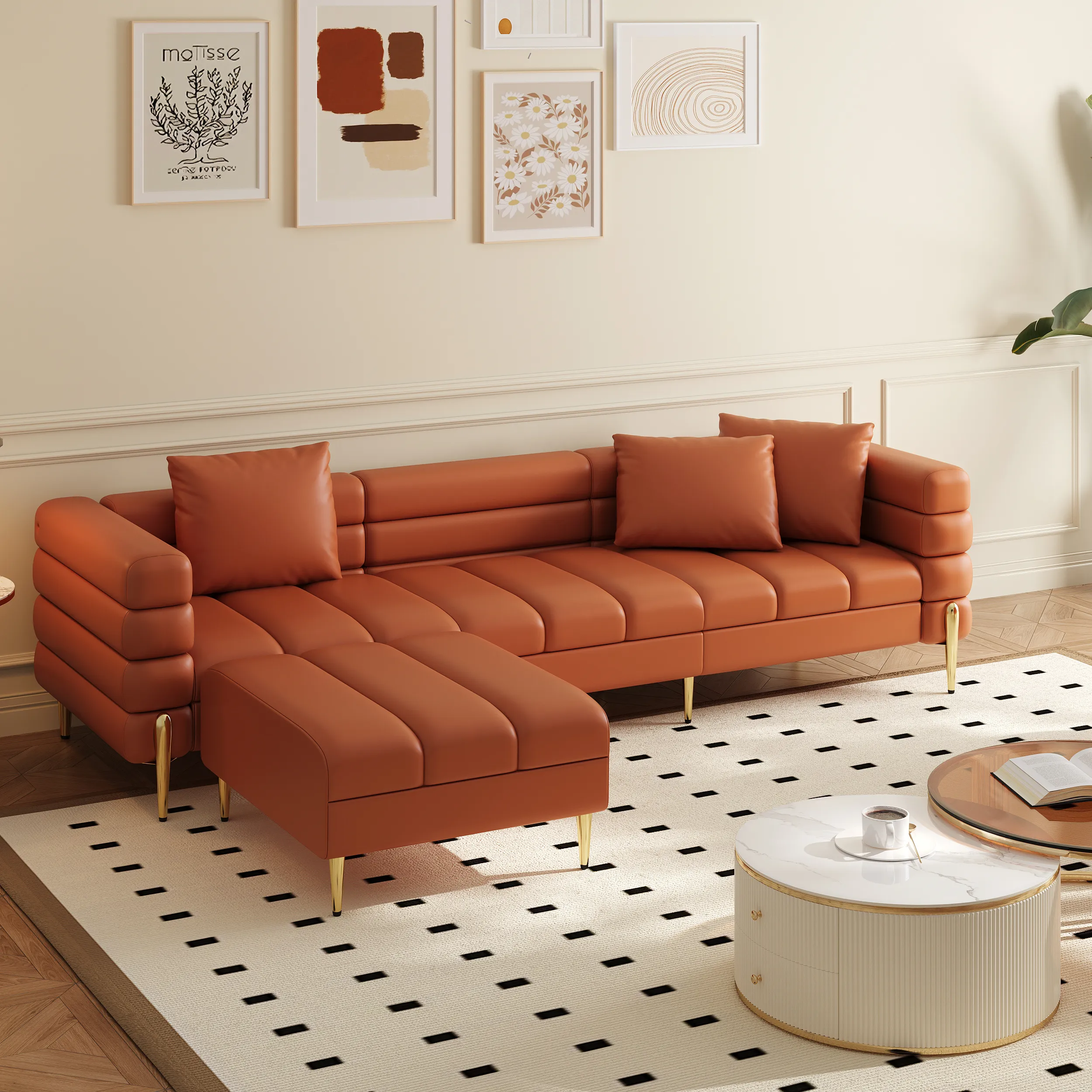 L-Shaped Sectional Sofa with Chaise - Faux Leather