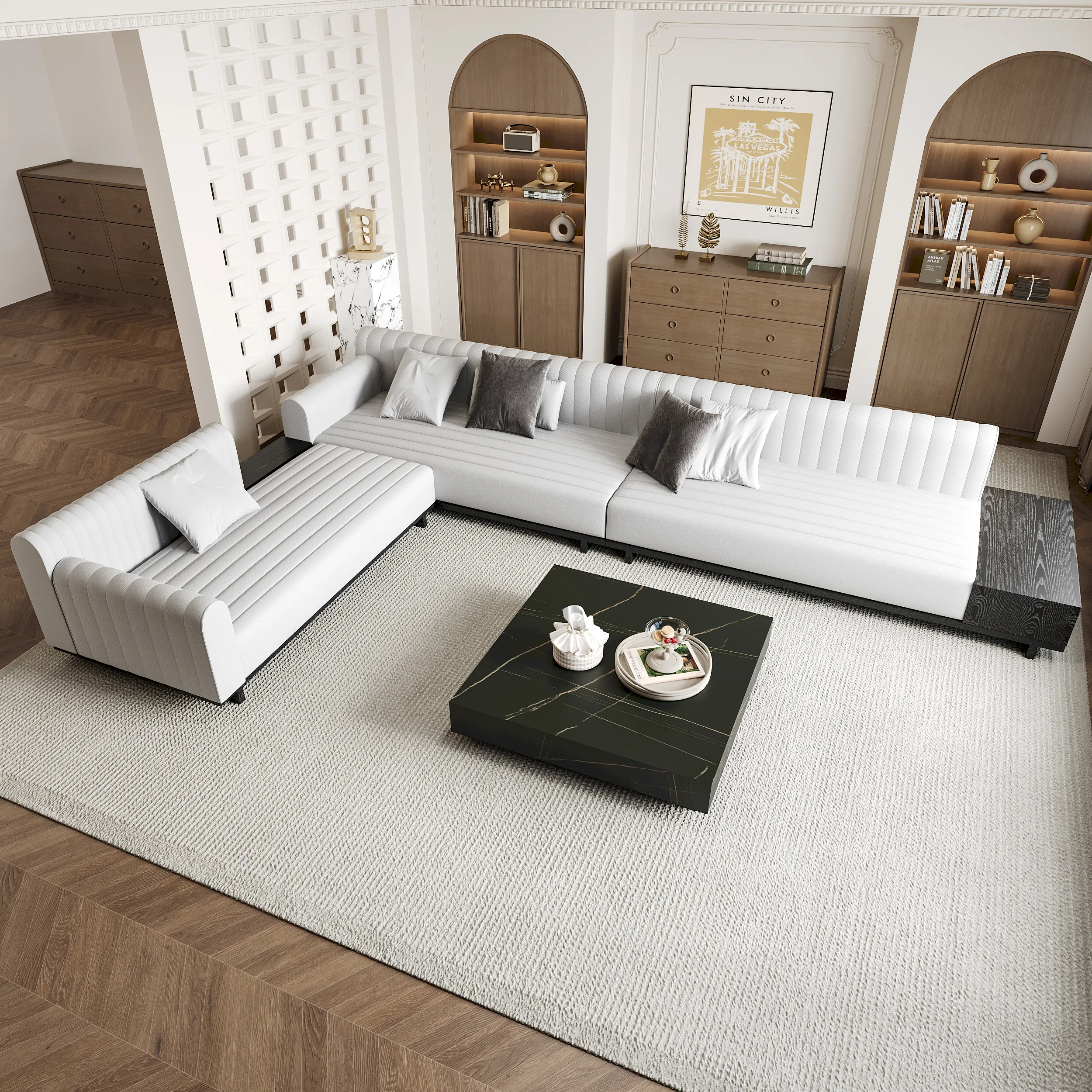 L-Shaped Sectional Sofa with Storage Side Table - Light Gray