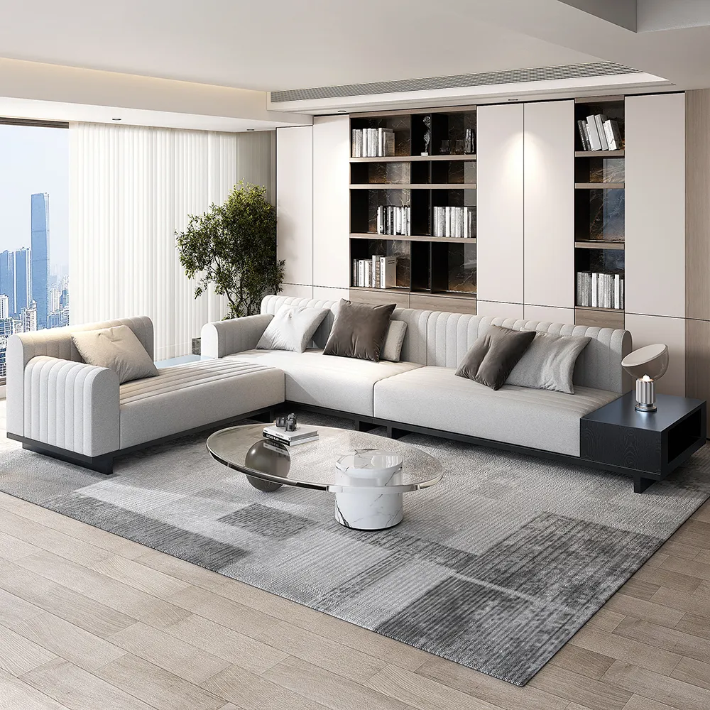 L-Shaped Sectional Sofa with Storage Side Table - Light Gray