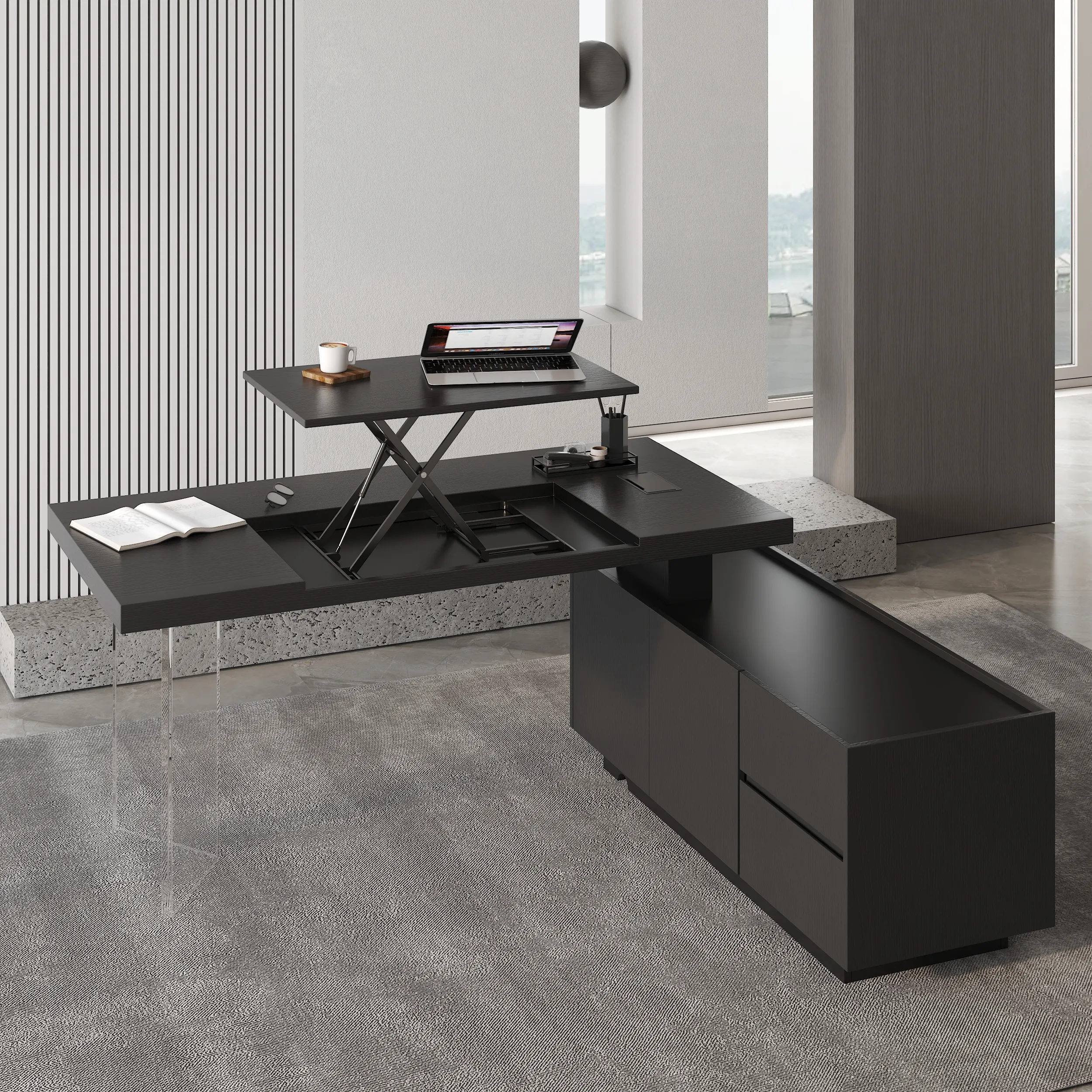 L-Shaped Standing Desk with Storage - MDF