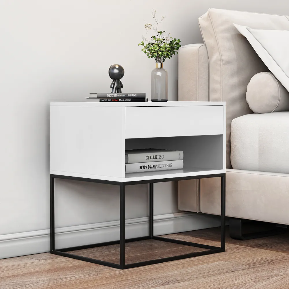 Lacquer Bedside Table with 2 Drawers - White image