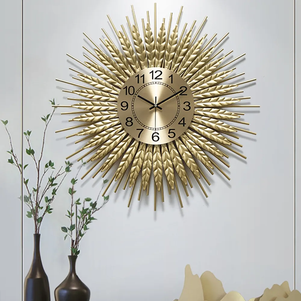 Large 3D Sunburst Wall Clock - Gold, Metal