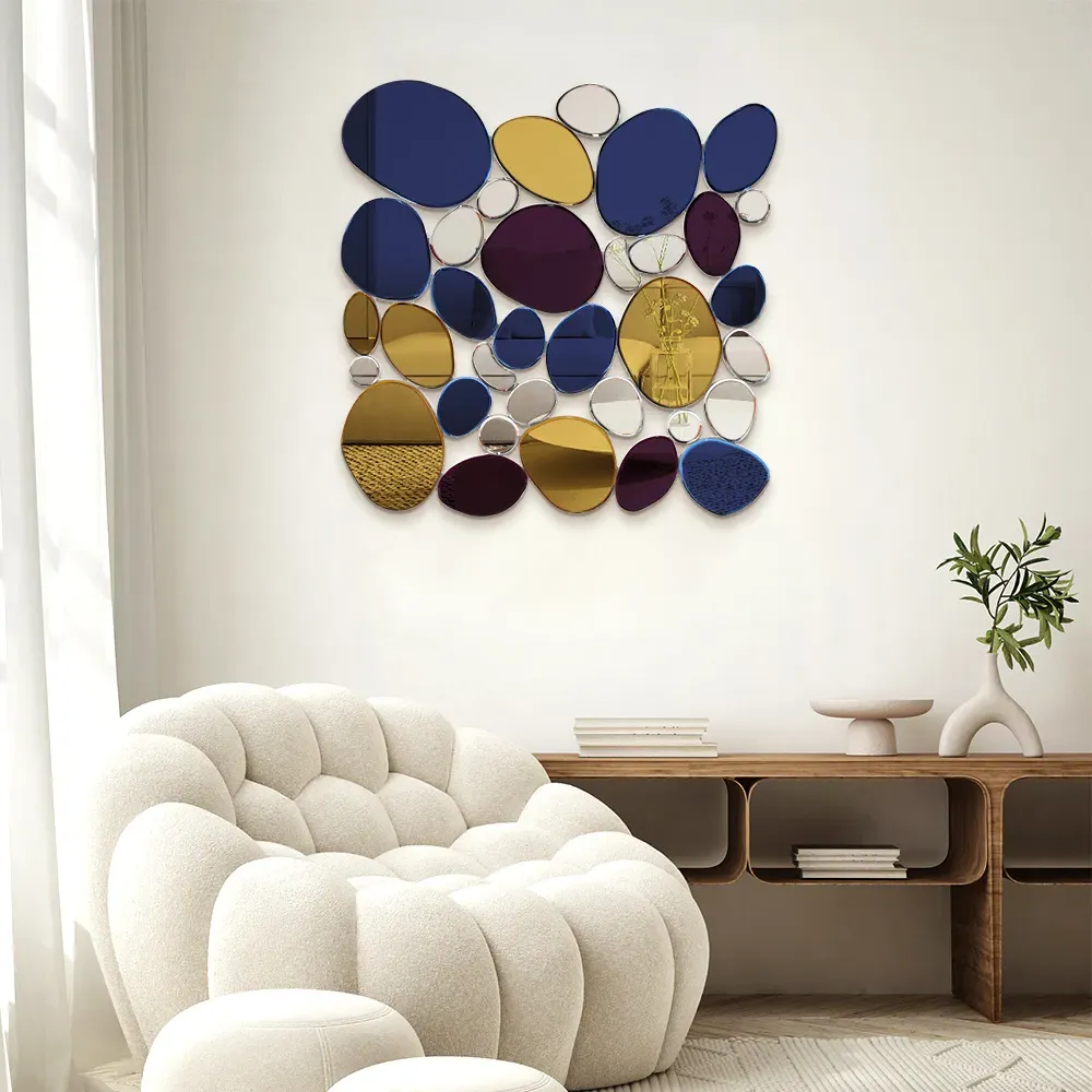 Large Abstract Pebble Wall Mirror - Colorful