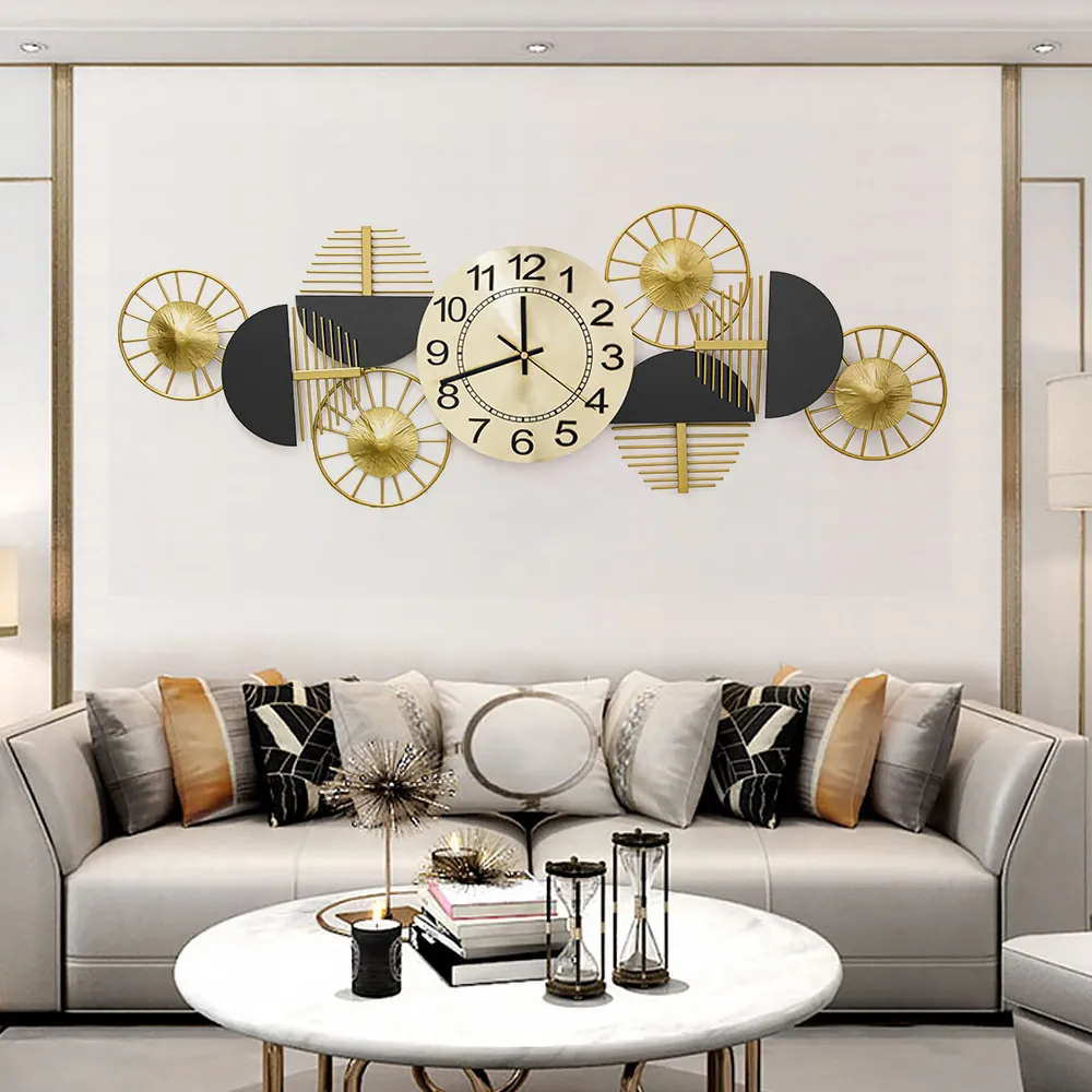 Large Geometric Wall Clock - Black, Metal