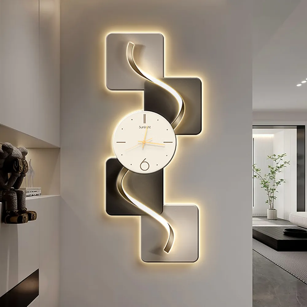 Large Geometric Wall Clock with LED Light - Acrylic, MDF