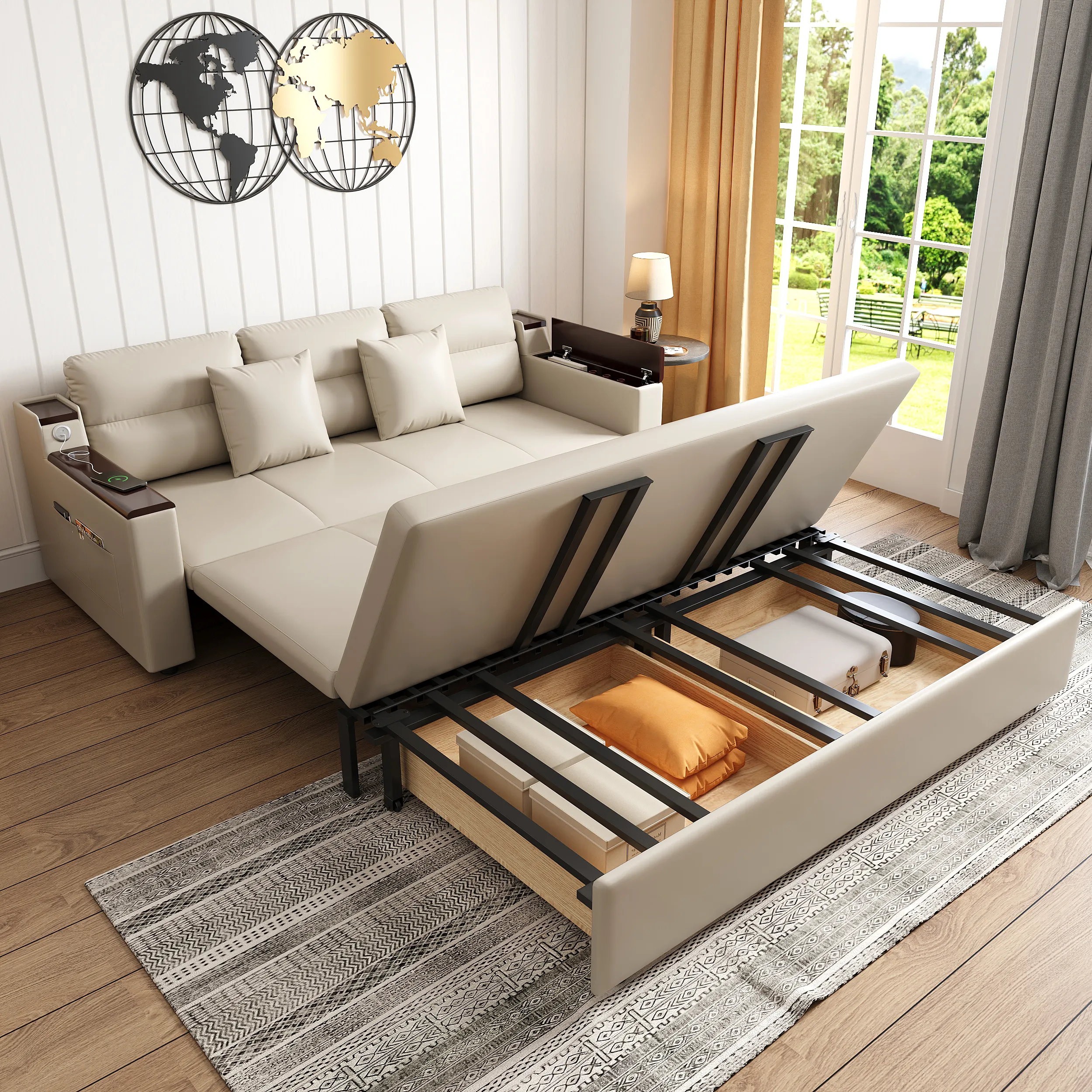 Leath-Aire King Size Daybed with Trundle & Storage