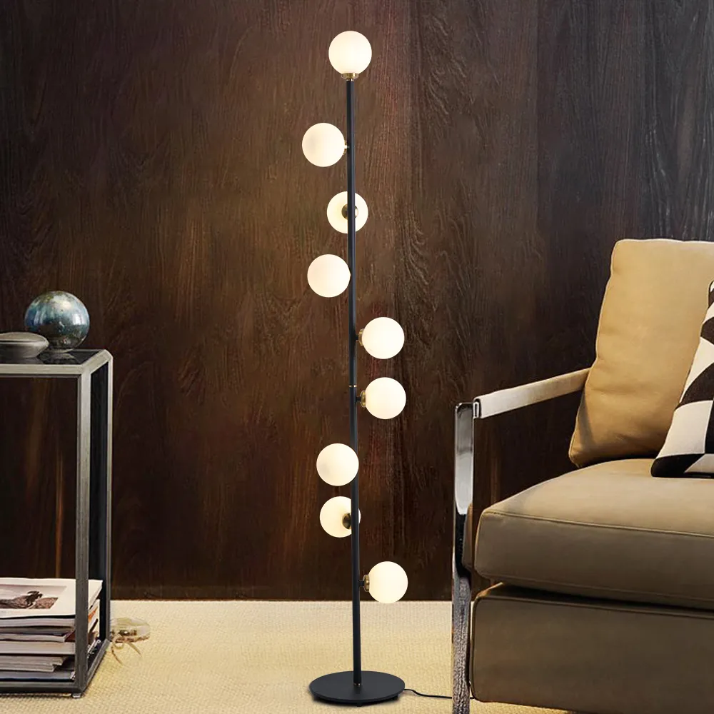 LED 9-Light Tree Floor Lamp - Black, White Glass