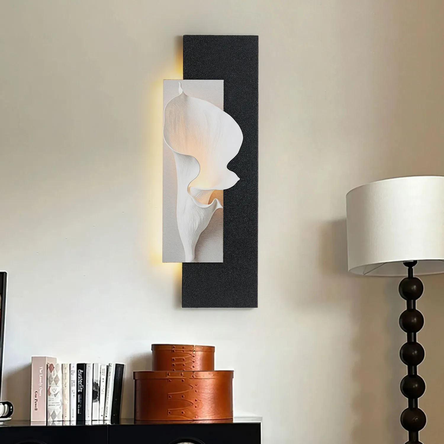 LED Canvas Wall Art with Sandstone Texture - Black, White image