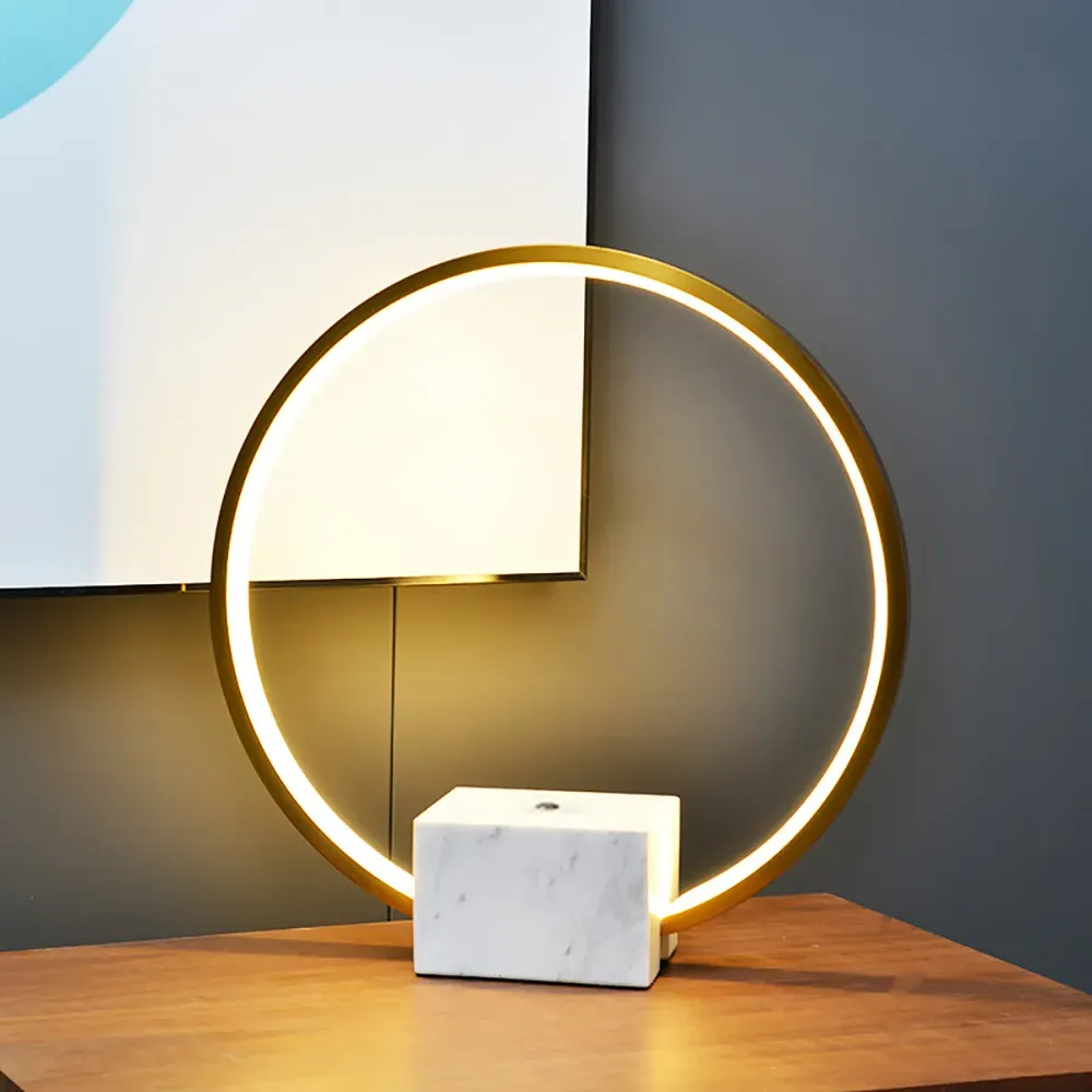 LED Circle Table Lamp - Gold, White Marble image