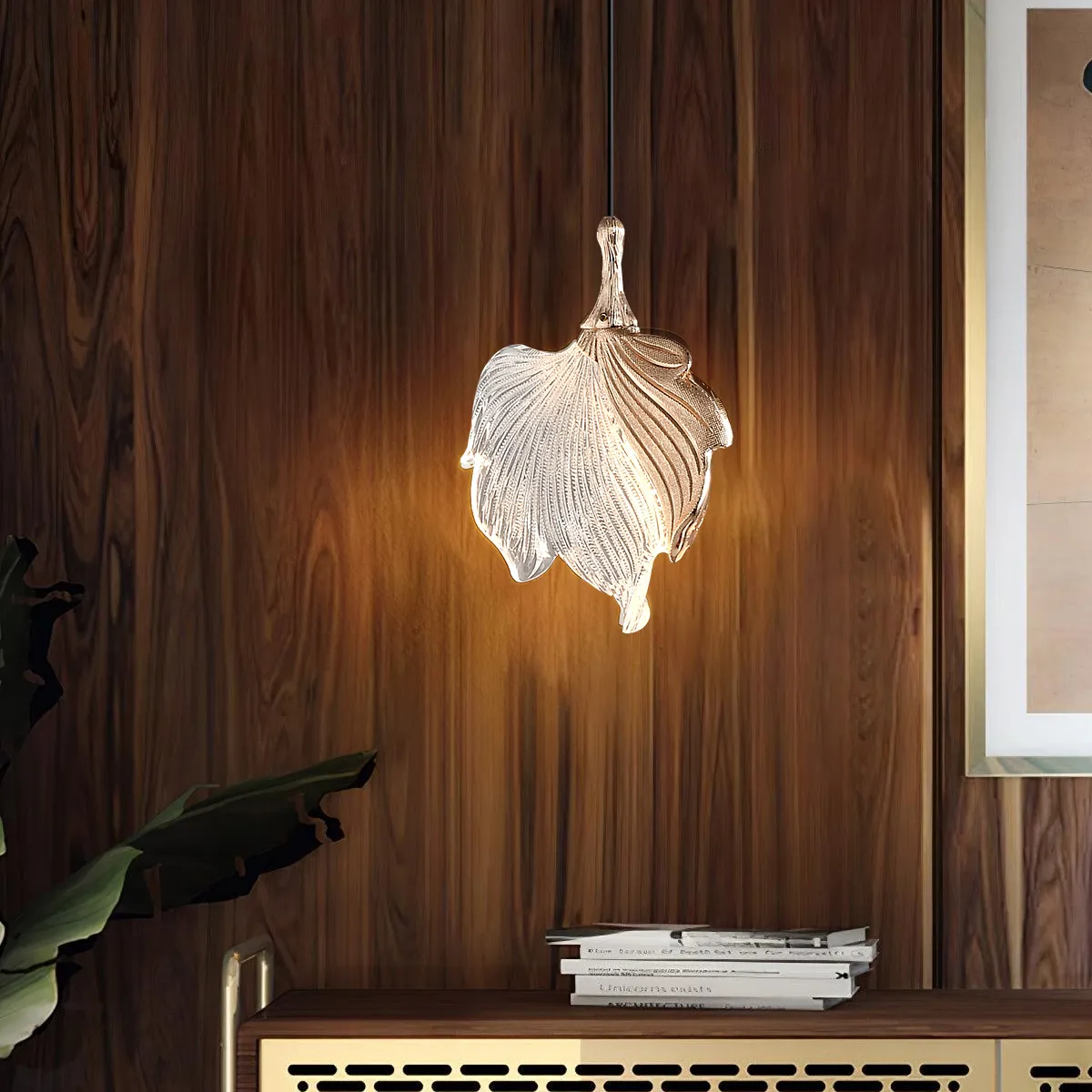 LED Leaf Shaped Pendant Light - Gold, Glass