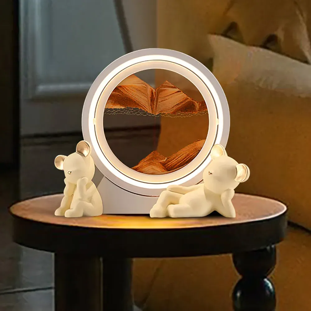 LED Sand Art Lamp Rotating Sand Timer Decor Ornament image