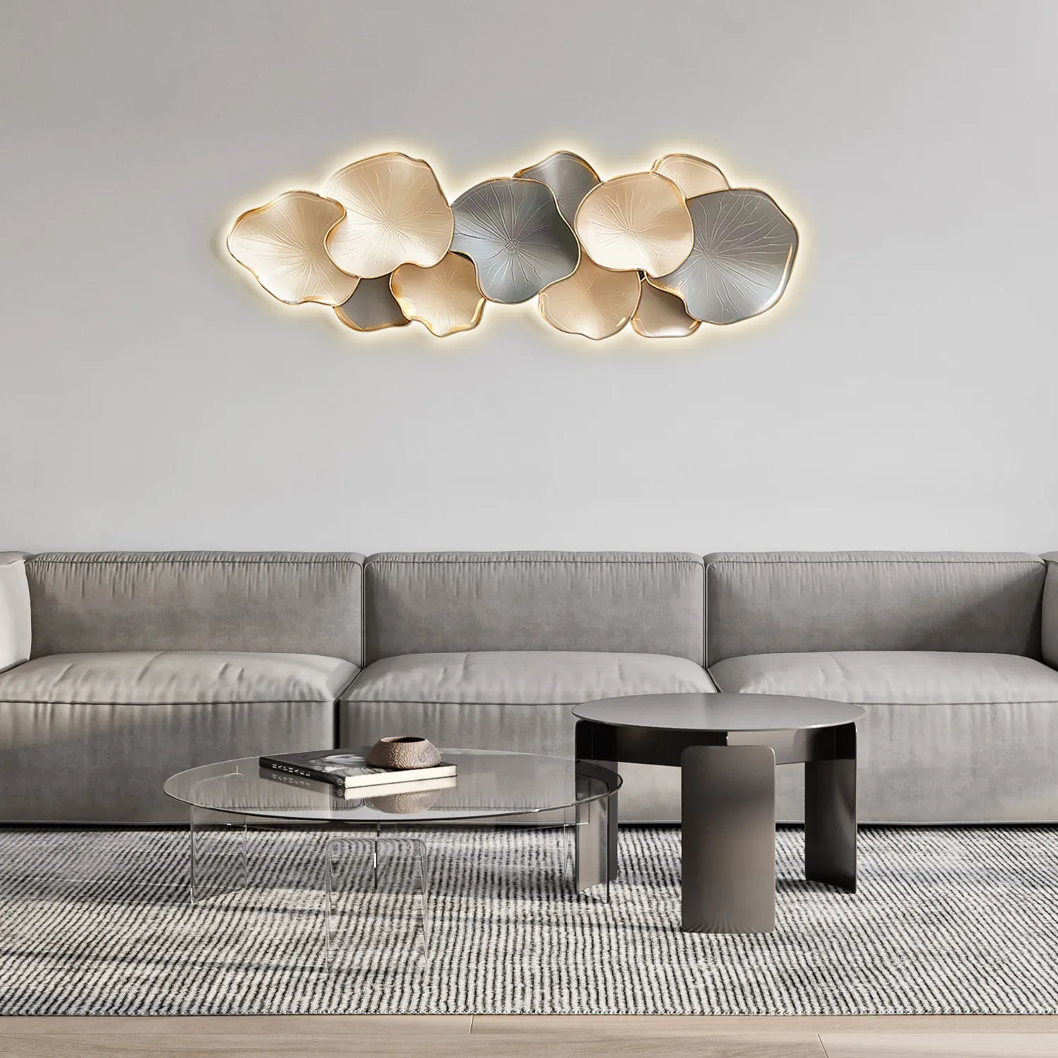 LED Wall Art with Textured Design - Off White, Gray image