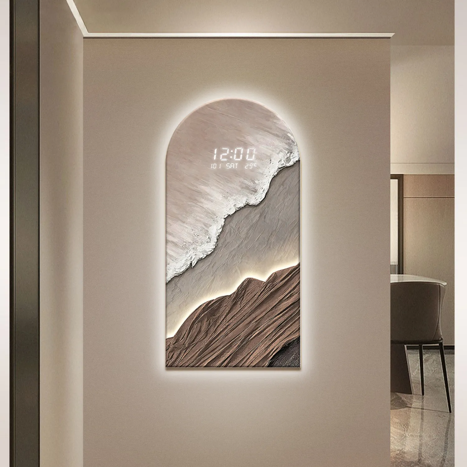 LED Wall Clock with Textured Art