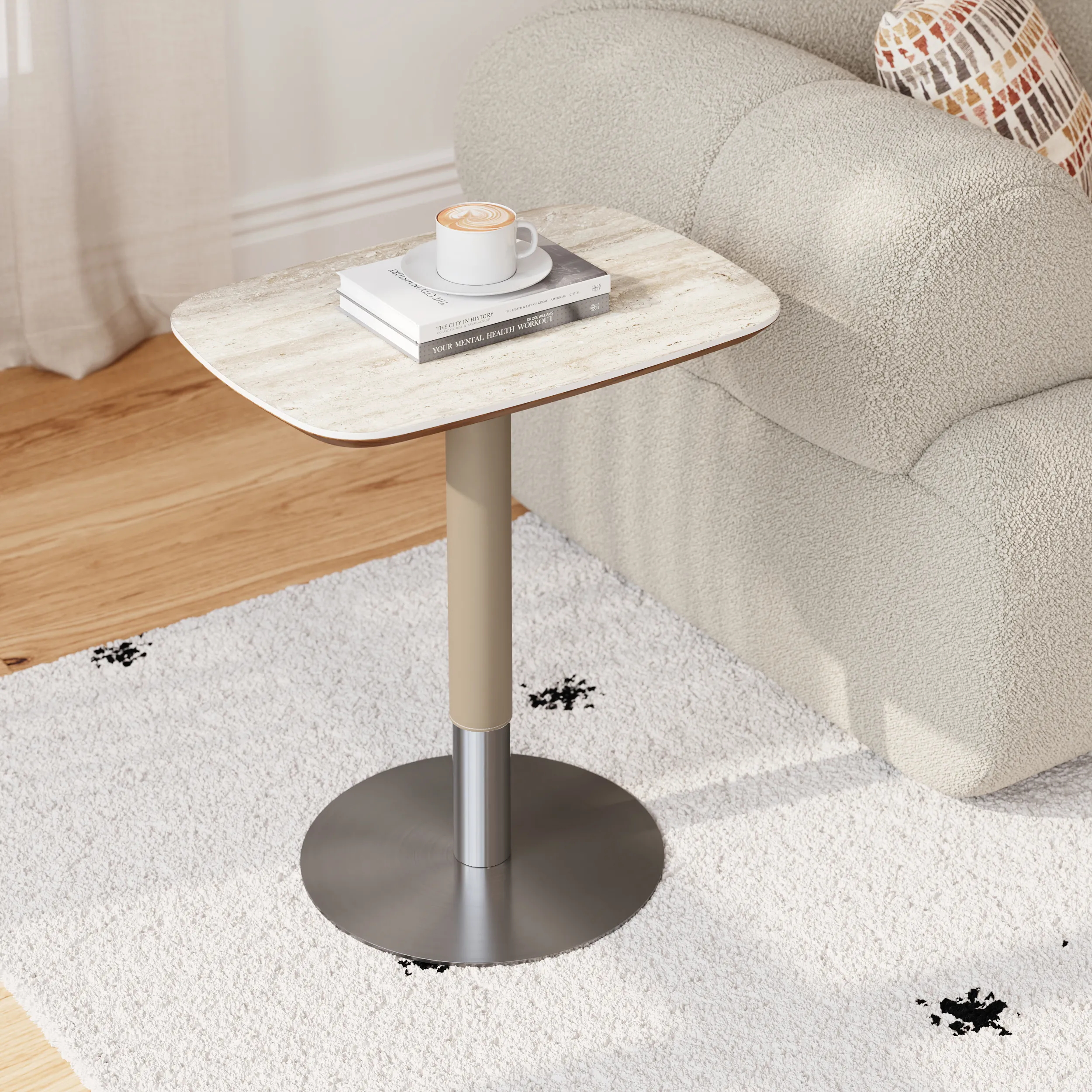 Lift-Top Side Table with Adjustable Height - Beige