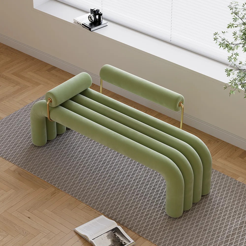 Line Tufted Bench - Green, Velvet