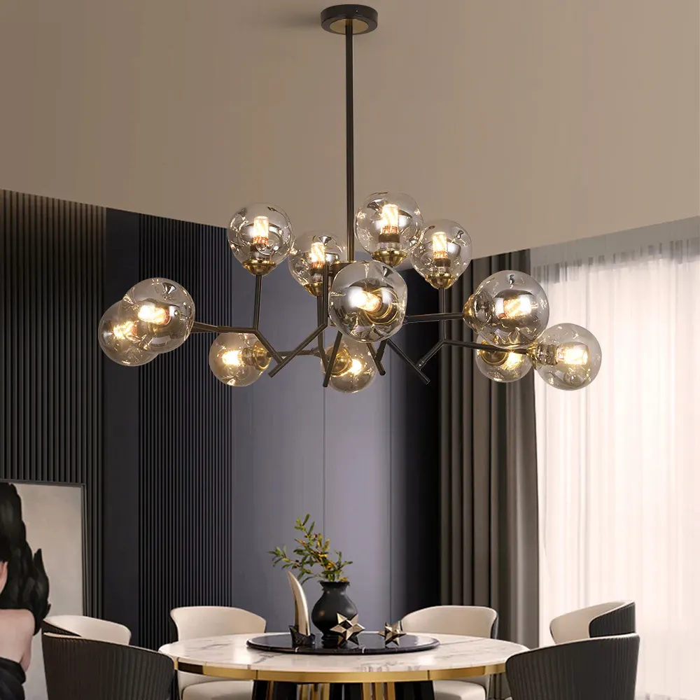 Linear 12-Light Kitchen Island Chandelier - Black, Glass