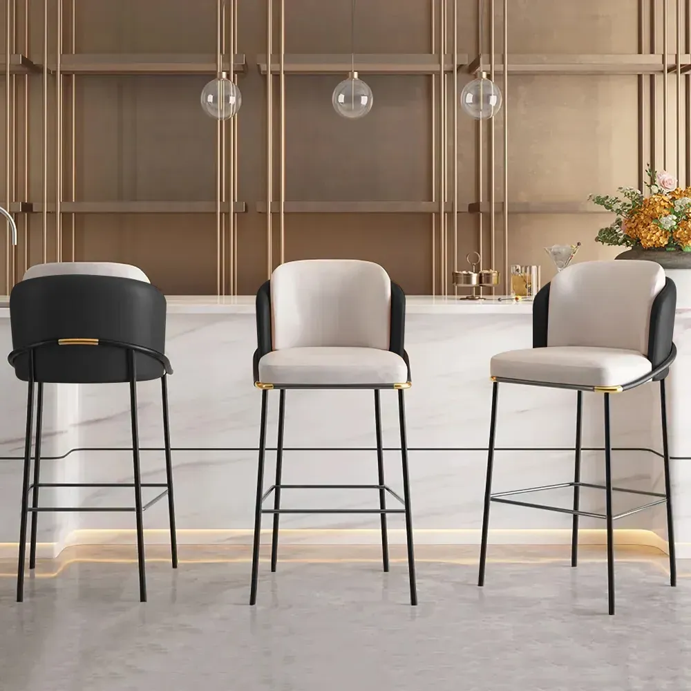 Linenic 2-Piece Bar Stool with Back & Footrest - Black, PU Leather