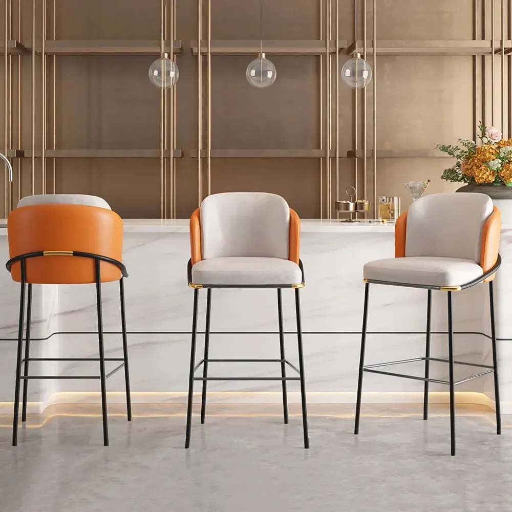 Linenic 2-Piece Bar Stool with Back & Footrest - Black, PU Leather