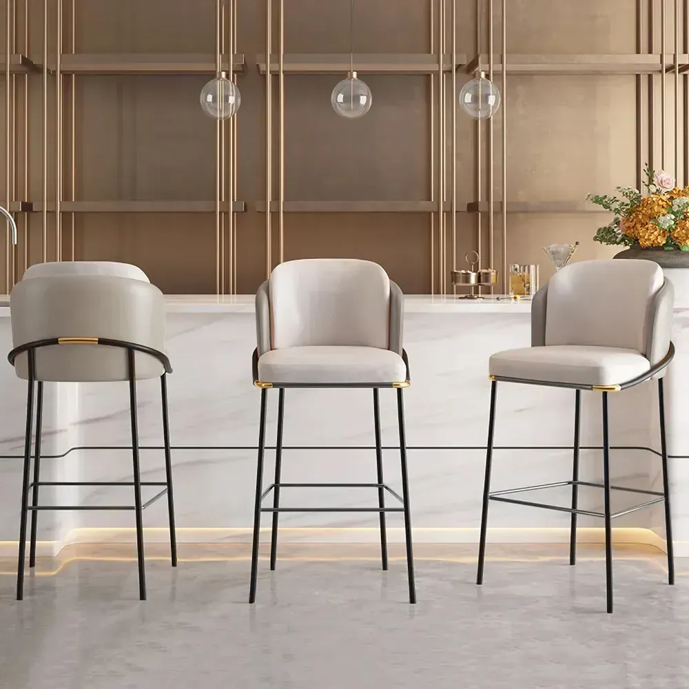 Linenic Counter Stool with Back & Footrest - Gray, PU Leather